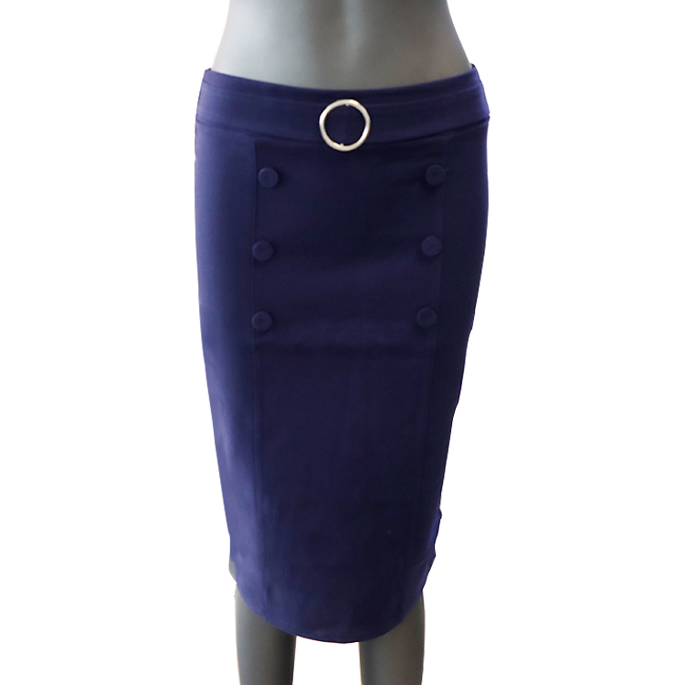 Women's Casual Classic High Waisted Slim Pencil Skirt Buttons Decorated