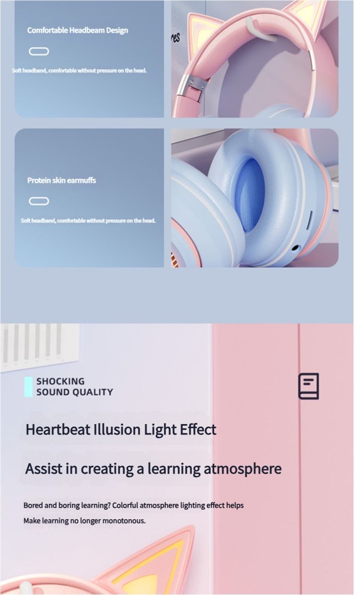 Cat Ear Ears Back Earphones Head Mounted Children's Recitation Bluetooth Student Learning Specific Luminous Endorsement Artifact