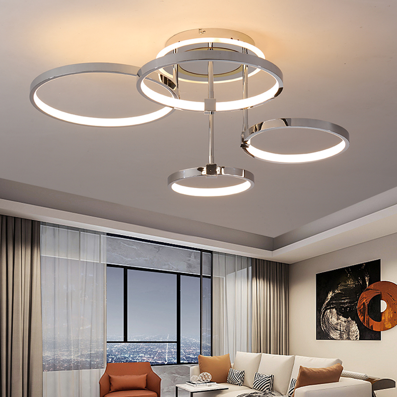 LPS Nordic creative round chandelier bedroom living room dining room lighting golden chrome halo ceiling lamp