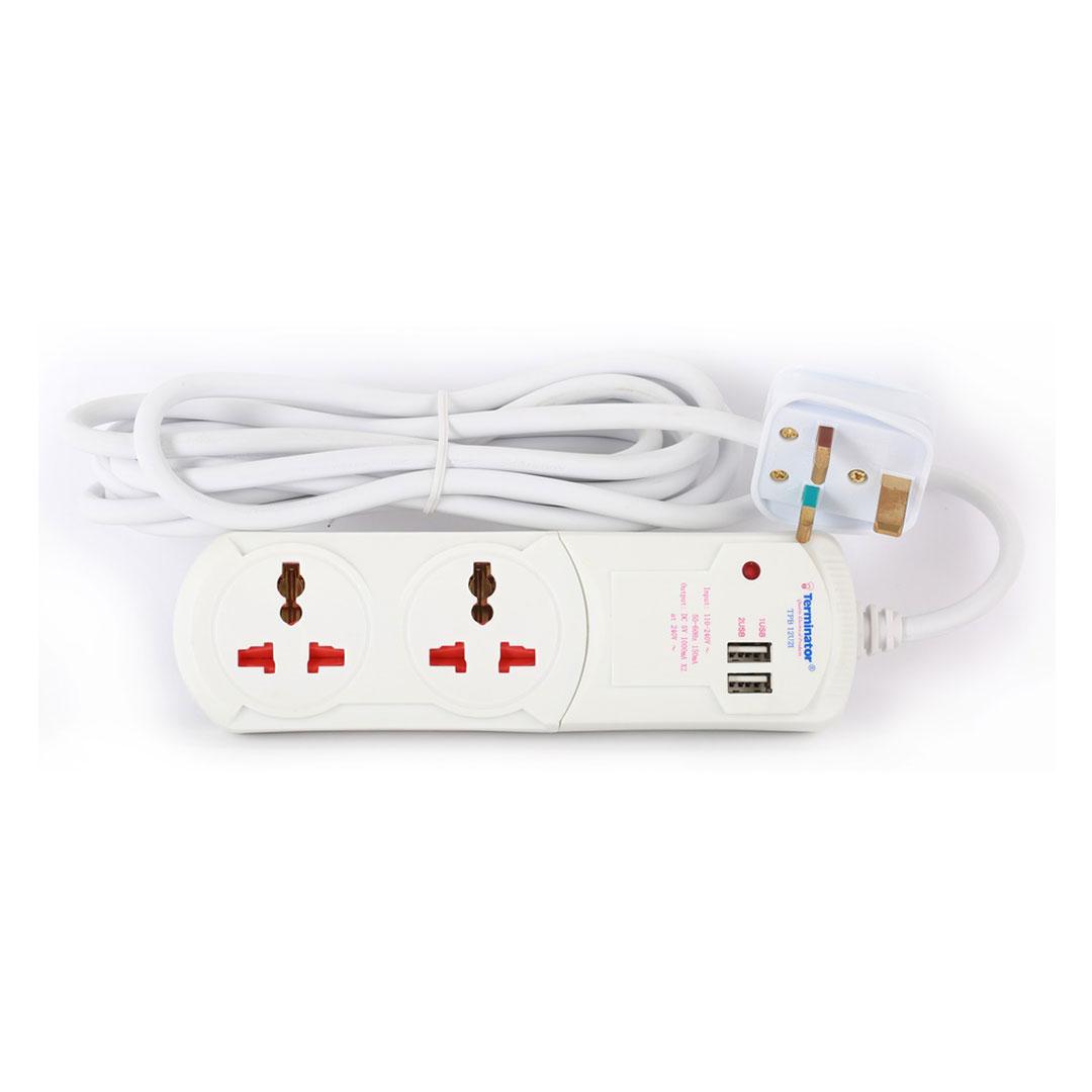 2 Way Universal Power Extension Socket 2 USB Socket 13A Plug