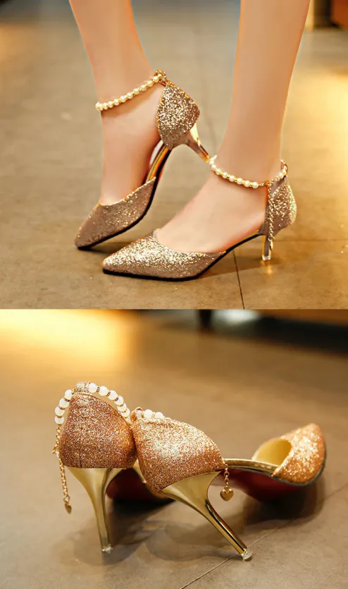 Black and 2024 gold sparkly heels