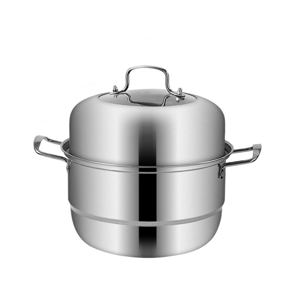 Stainless Steel Double Boiler Dim Sum Cooker, Food Vegetable Cooking Pot with Stackable Pot Insert/Lid for Vegetables, Dumplings, Soups, Sauces, Food