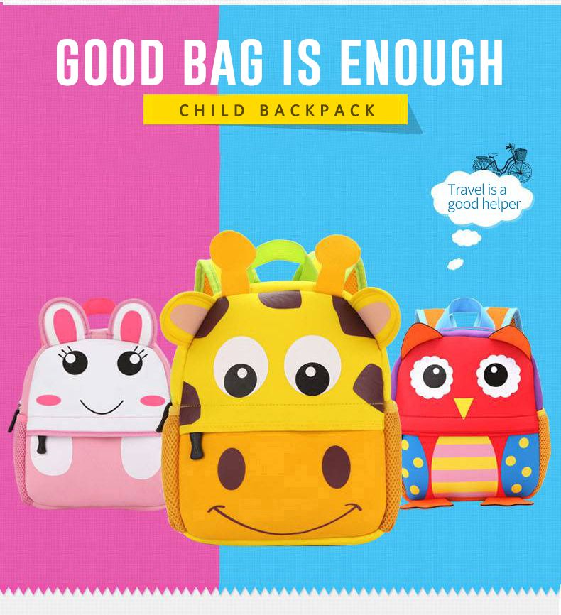 3D Cute Animal Design Backpack Children School Bags for Girls