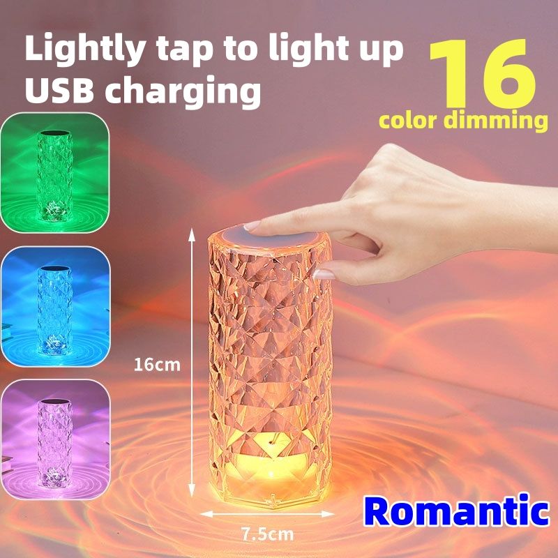 Internet red light,remote control rose atmosphere light, bedroom minimalist crystal desk lamp, creative rose night light CRRSHOOP USB charging 16 colors, touch sensitive design light free shipping