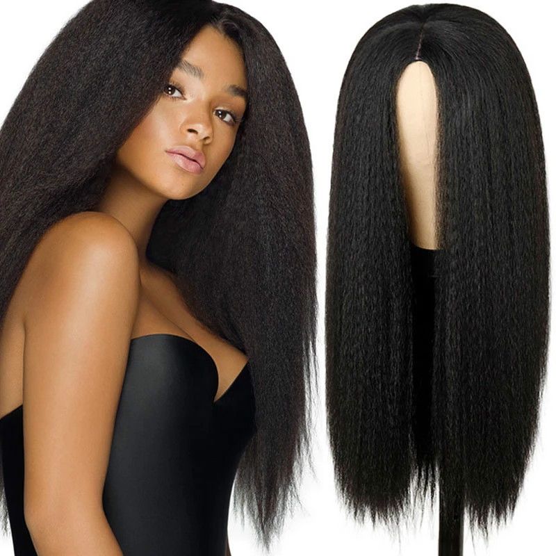 Women Synthetic Fluffy Afro Wig, Yaki Straight Textured Full Head Hair Wig, Fashion Voluminous Explosive Hairstyle Hairpiece for Daily Party Cosplay

