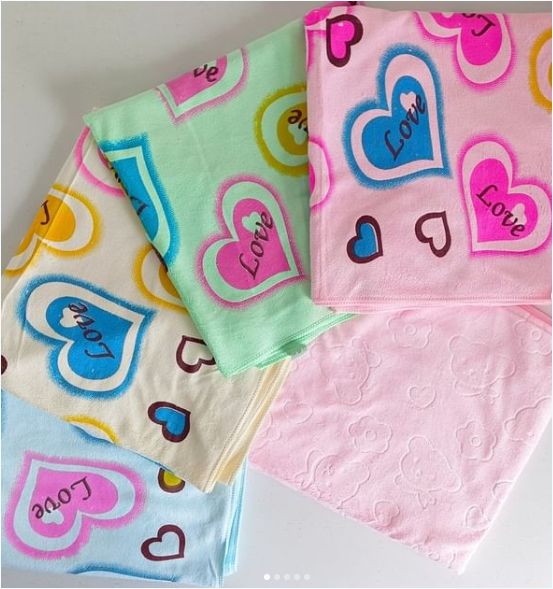 Sweet love heart ribbon printed {70*140}cm towel- 100% Soft Cotton French Terry Fabric