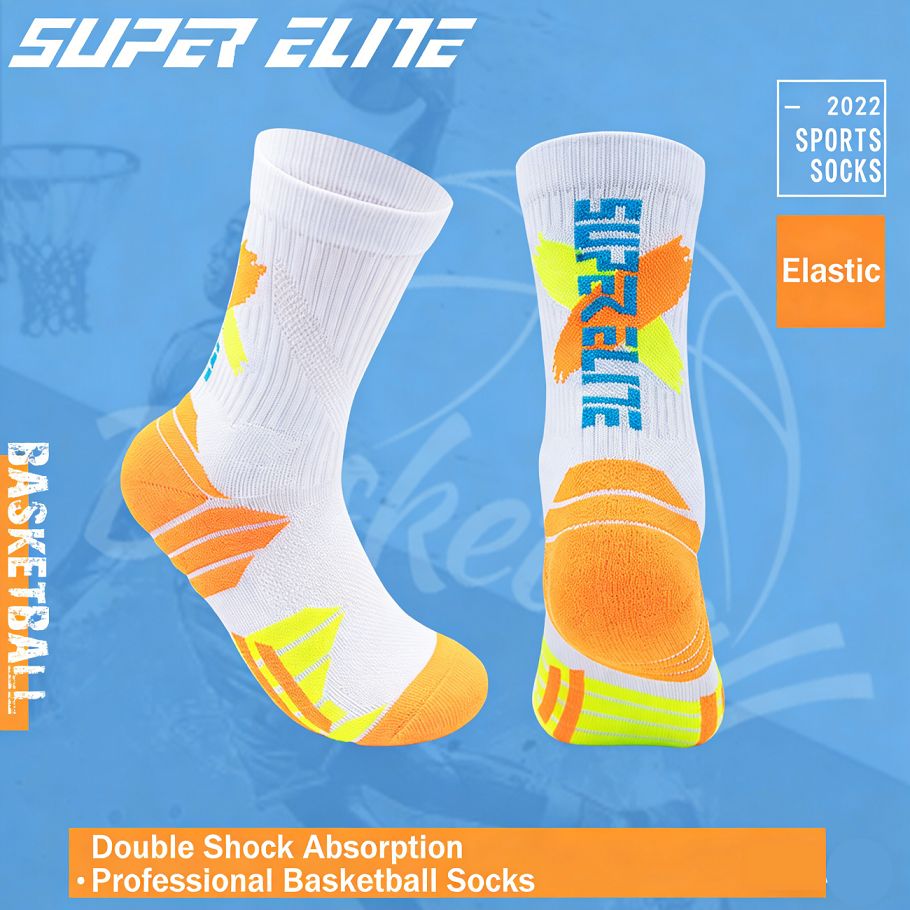 Men's High-Calf Marathon Running Socks, Professional Basketball Socks with Thickened Terry Sole, Cushioned Shock Absorption Athletic Socks for Running, Basketball, Training
