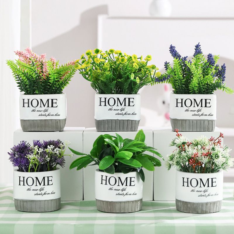 FZPJ018 Fake Plants Artificial Fake Potted Lavender Flowers Faux Plants Realistic Plastic Greenery for Desk Home House Decoration Office Tabletop Indoor Outdoor Wedding