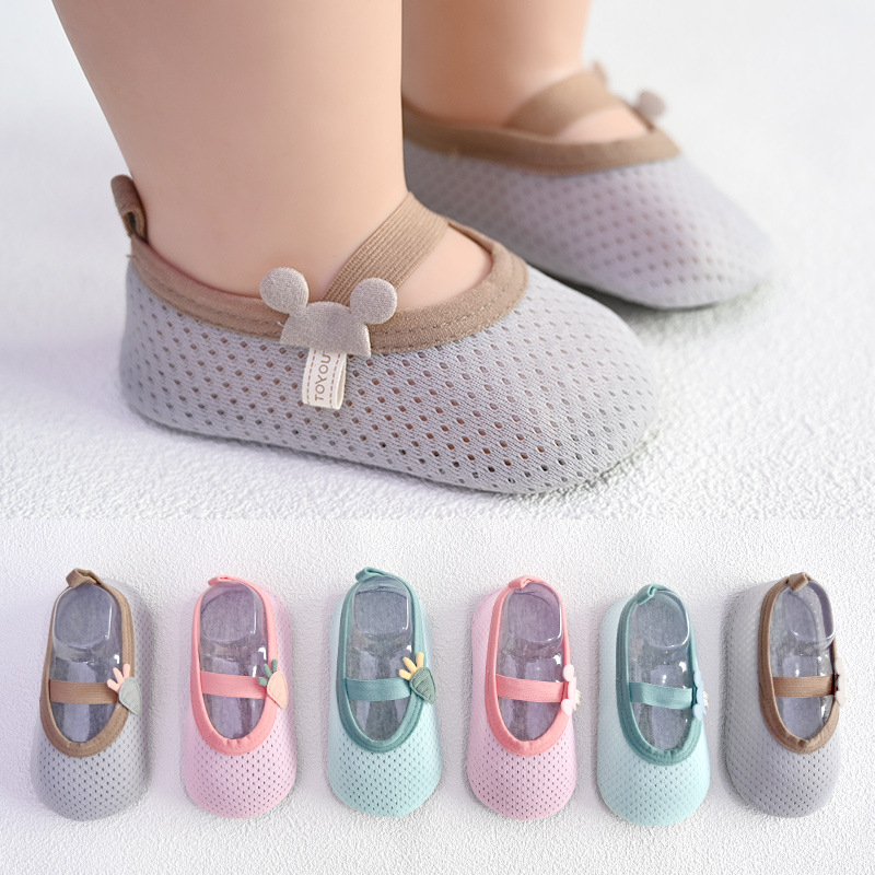 QC-A54 Baby Socks with Rubber Soles Infant Sock Newborn Summer Children Floor Socks Shoes Anti Slip Soft Sole Sock Mesh Socks