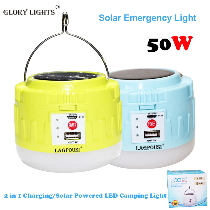 Glory lights 2 in 1 Charging 50W Solar Powered LED Camping Light, Four Level Power Display, 4 Lighting Modes, IPX4 Waterproof, USB Emergency Equipment Charging, Life Saving Kit, Hiking, Fishing, Home, Cam