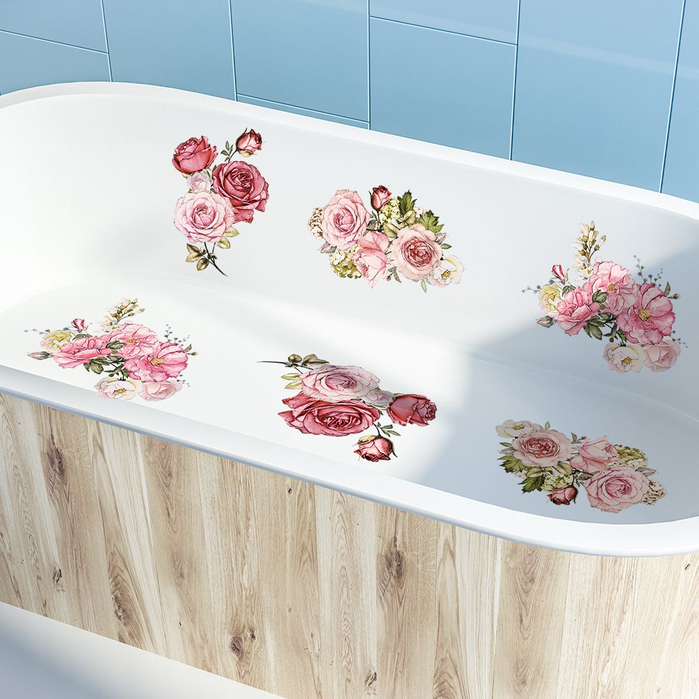 SP-B027 6PCS/LOTS Watercolor Floral Bathtub Decorative Wall Stickers For Bathroom Self-Adhesive Waterproof And Anti Slip