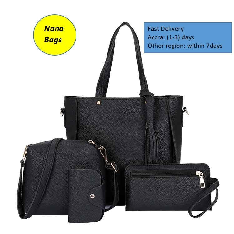NANO Bags Ladies bags Women Bag Tassel Slung Shoulder Bag Four-Piece Tote Cross-body Cover Black 4Pcs/Box