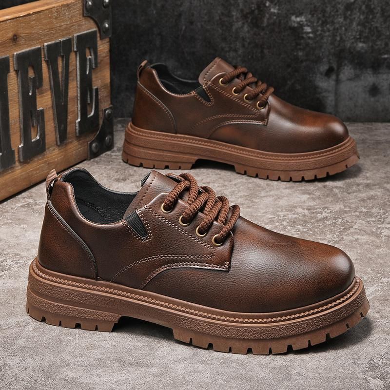 Men's Low Top Leather Shoes 2025 Autumn Korean Workwear Style Casual Derby Shoes Fashion Work Shoes Daily Wear