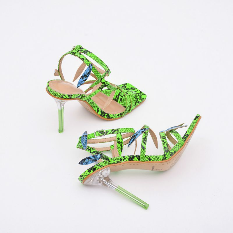 101-3 Green Leaf Crystal Heel High Heels