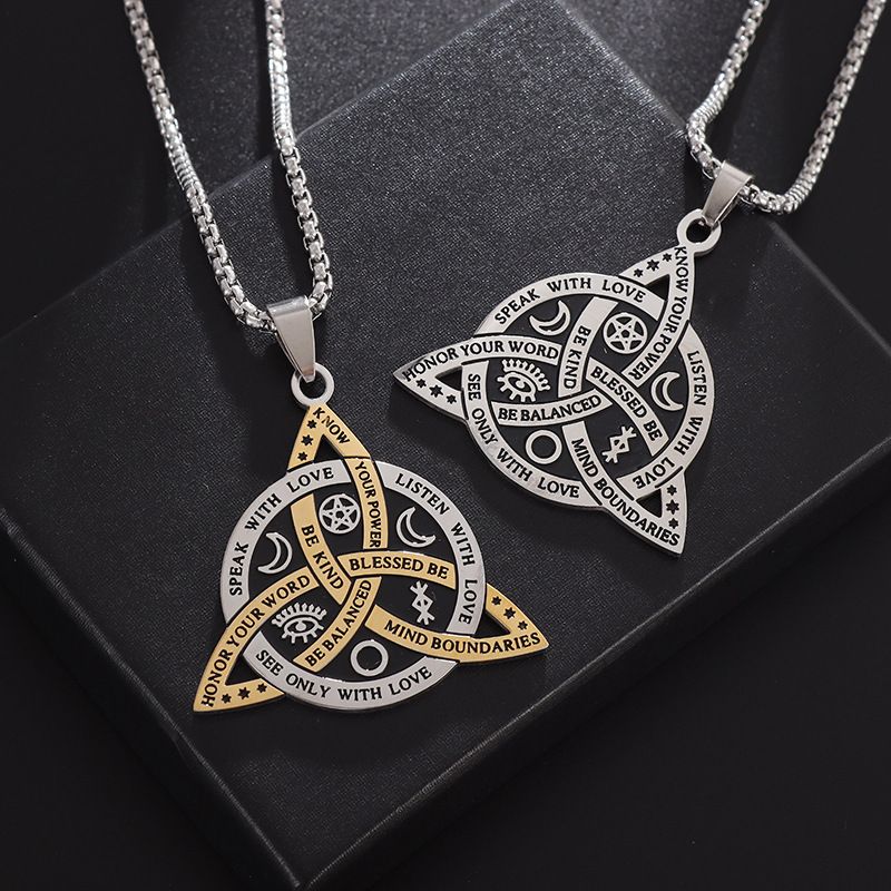 Necklace Stainless Steel Celtic Vintage Viking Triangle Men's Titanium Steel Pendant Star Moon Fan Necklace CRRSHOP unisex jewelry