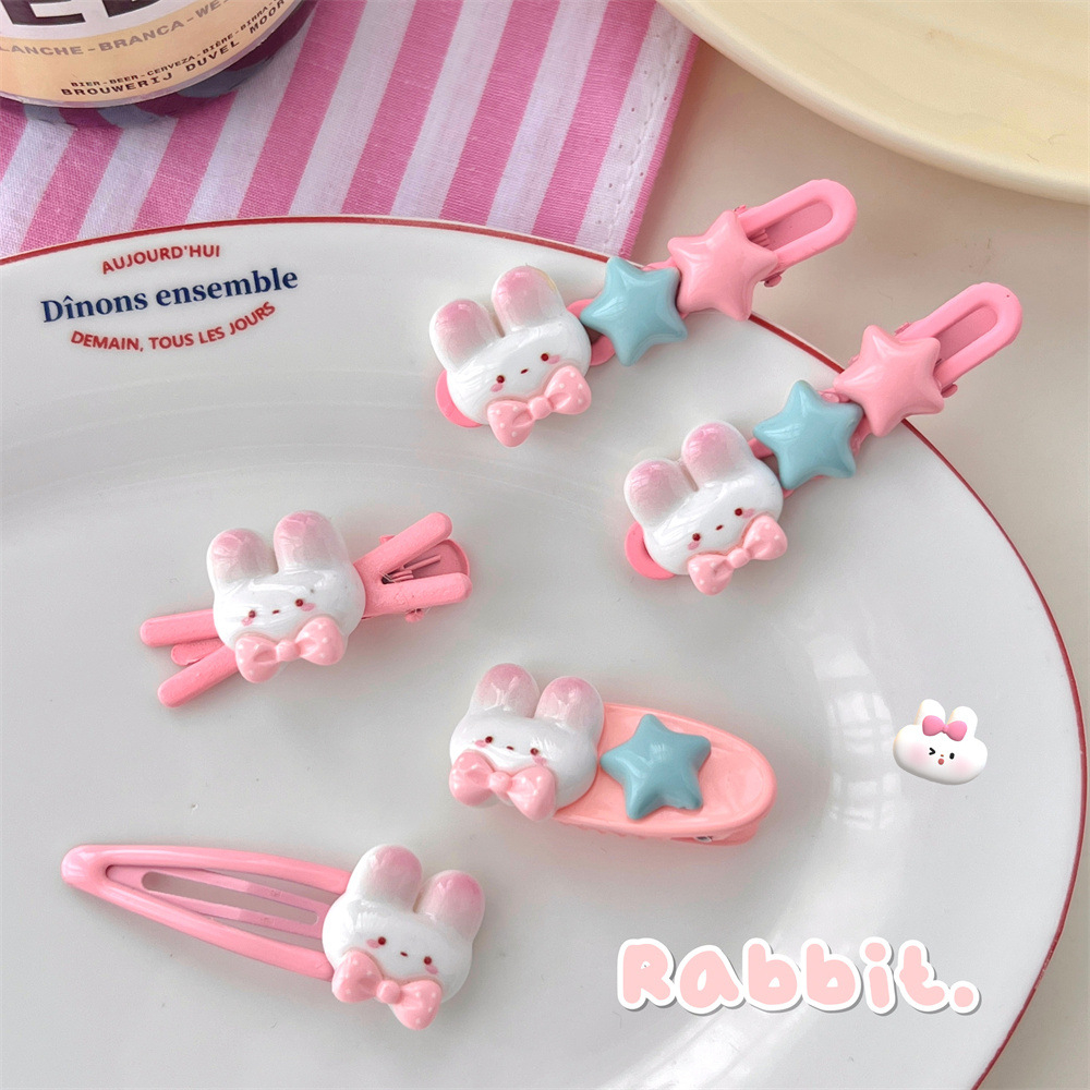 FJ1196 Women's Pink Bunny Children's Bangs Hairpin Hair accessories
