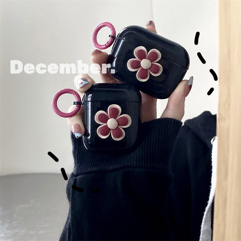20211211 Cute Wine Red Flower Decor Earphone Case for airpodsPro Wireless Bluetooth Headphone Cover for AirPods2/3