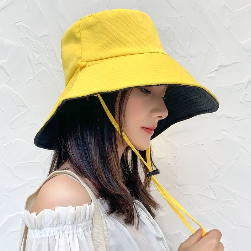 Spring and autumn big brimmed fisherman hat solid color double sided sun visor hat summer sun visor hat Korean fashion student hat