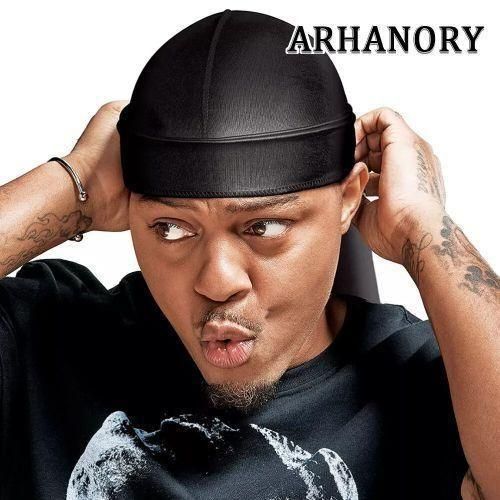 Men Silky Durag Waves Headwraps Stretchy Wave Drag - Black