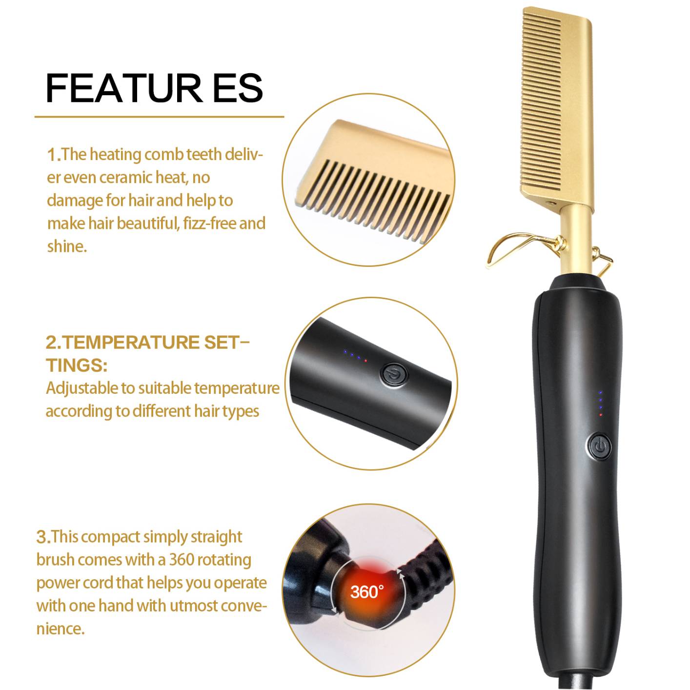 Heating Comb Straightener Electric Hot Comb Flat Iron Hair Straightening Brush Smoothing Iron Comb Hair Straightener Brush
