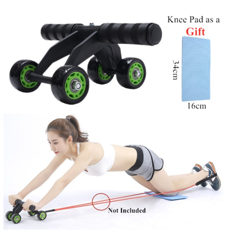 4 Wheels Power Ab Trainer Roller with Knee Pad Non-slip Abdominal Muscle Trainer Mute Fitness Home Gym Abs Exercise Equipment