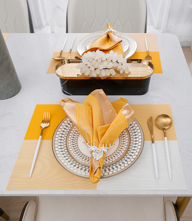 Createshao PVC Vinyl Modern Color Matching Gradient Multi-Lattice Four-Square Woven Non-Slip Placemat Restaurant Table Mat kitchen Insulation Pad