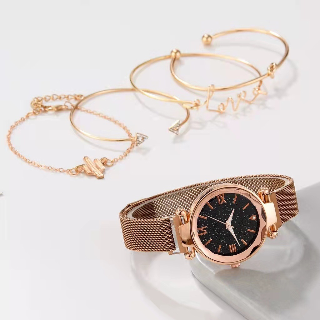 women's watch set of 5 elegant girls magnetic mesh strap design quartz watch
