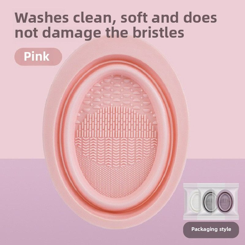 Cosmetic Brush Cleaner Set, Beauty Blender Cleaning Magic Tool, Foldable Silicone Brush Washing Bowl, Powder Puff Cleaning Agent Liquid Tools[Pink] Flat model