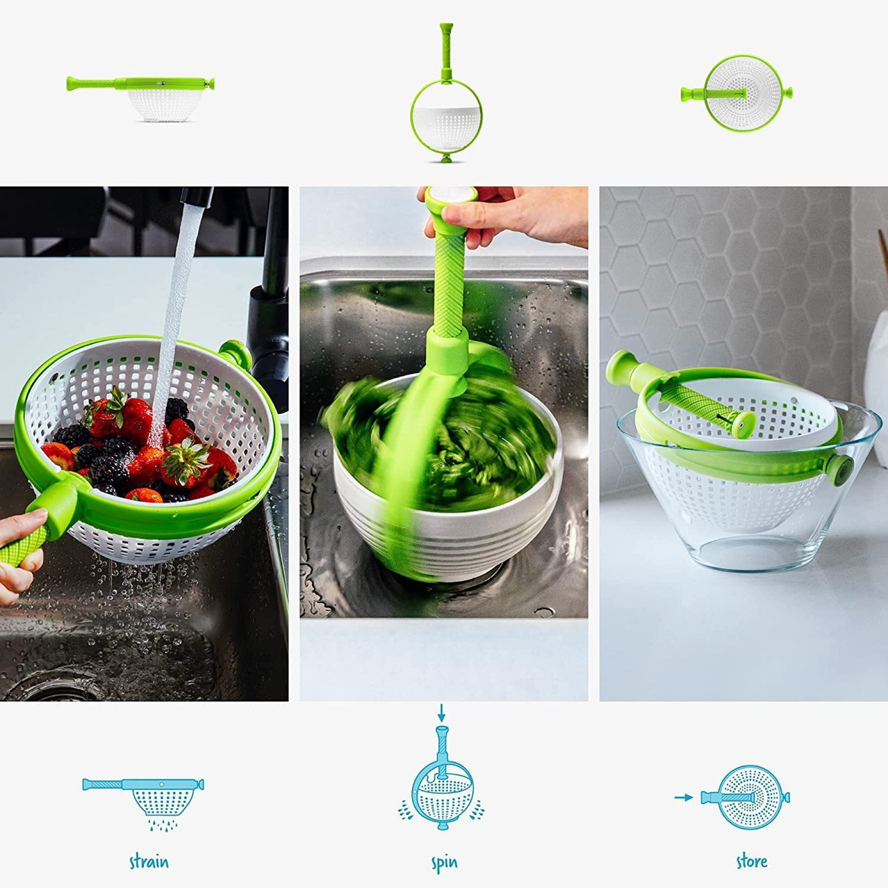 Salad Spinner Fruit Vegetable Dryer Lettuce Greens Washing Basket Drain Crisper Strainer Spinning Colander Kitchen Accessories