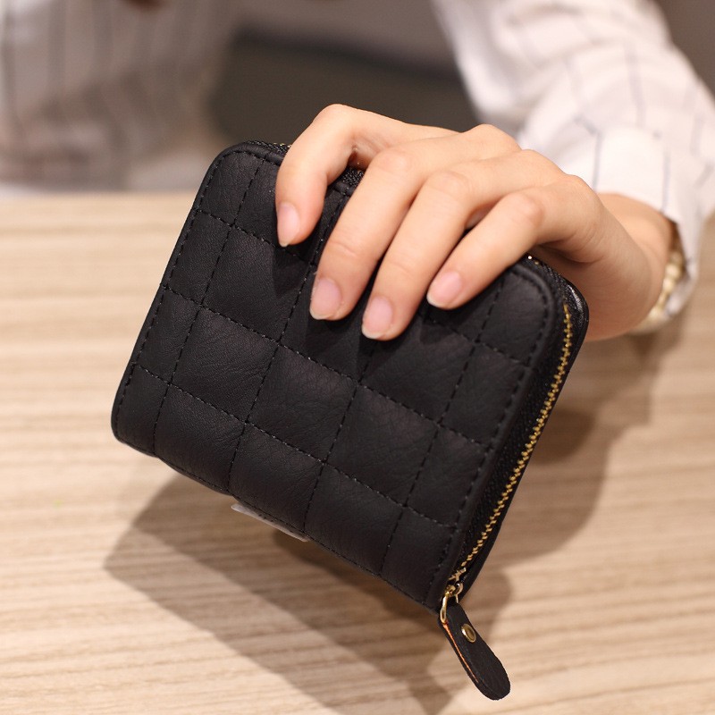 Women Short Wallets PU Leather Female Plaid Purses Card Holder Wallet Fashion Woman Cute Small Zipper Wallet With Coin Purse