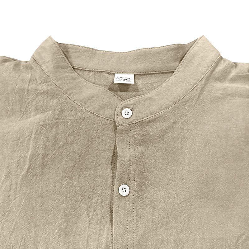 Men's Clothing Sets Two-Piece Outfits Flax Men's Casual Loose Breathable Long Sleeve Long Pants Shirt Beach Set