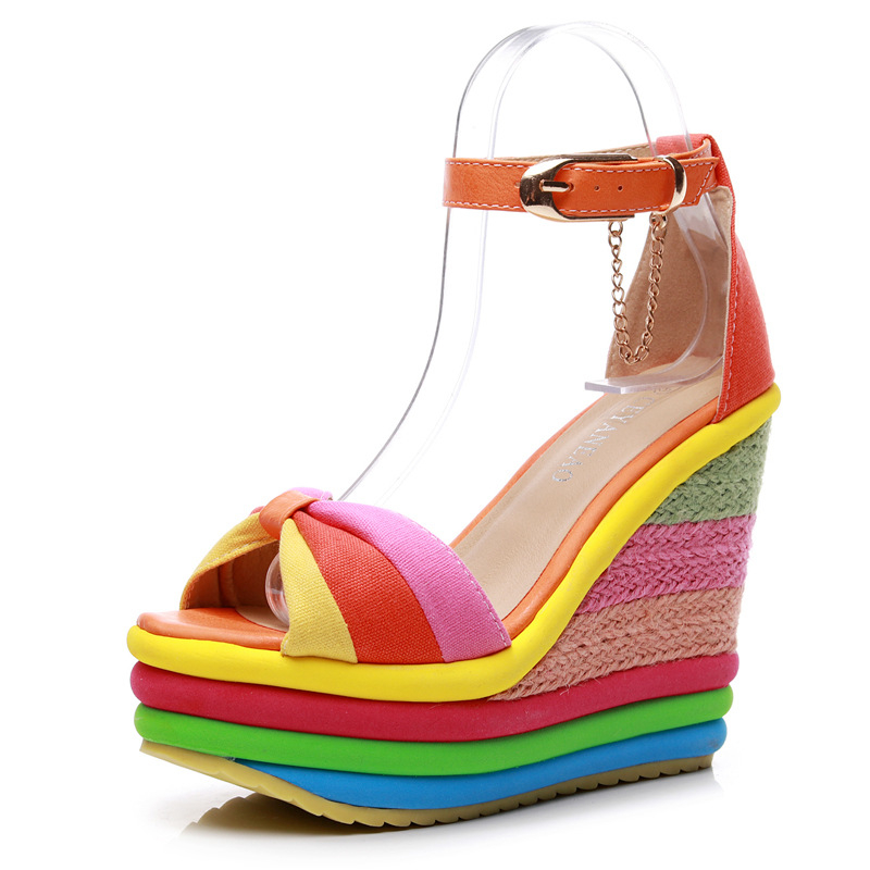 CYN-B2 Women's Fashion Rainbow Espadrille Sandals Peep Toe Wedges Platform Gladiator Sandals Casual Beach Ankle Strap Sandals
