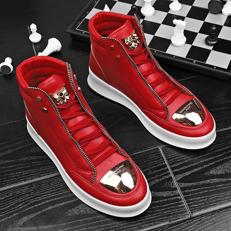 Mens High Top Martin Skate Boots 2025 A/W Metal Detail Leather Shoes Korean Street Dance Shoes Urban Fashion Casual Ankle Boots