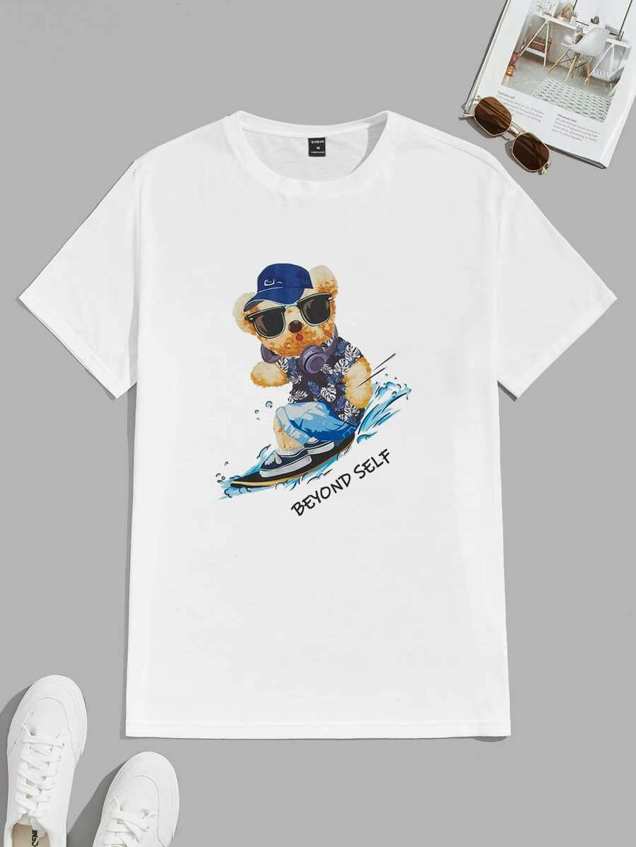 DX019# Men Cartoon & Slogan Graphic T-Shirt