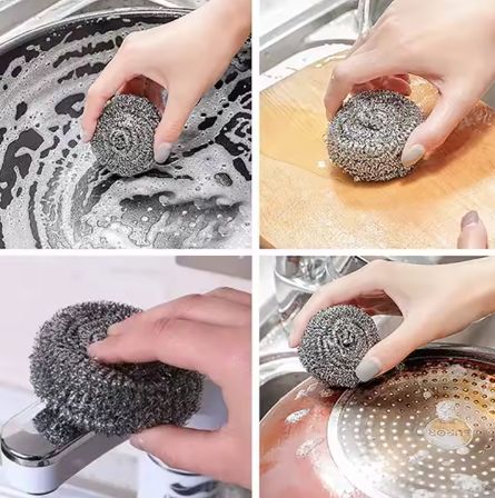 2PCS Metal Kitchen Scrubbing Sponges Dishwashing Scouring Pads Stainless Steel Scrubbers for Cleaning Dish Steel Wool Scrubber