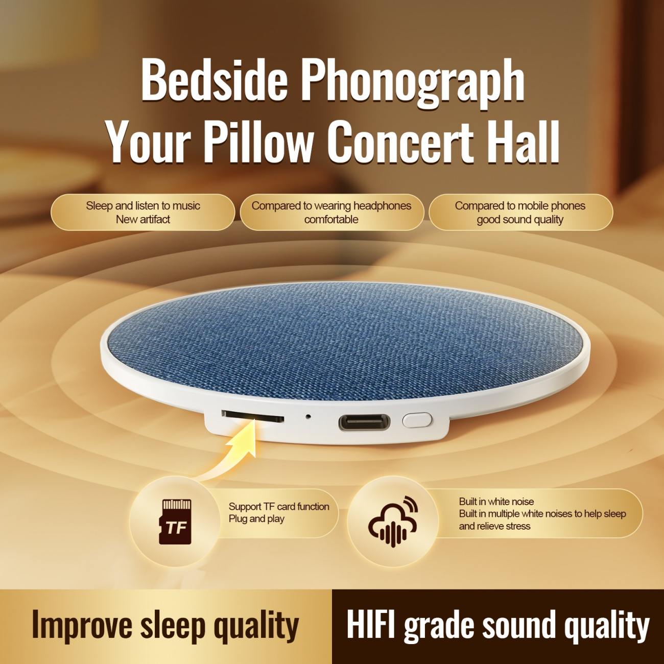 Ultra-Thin Pillow Sleep Speaker, Private Under-Pillow Bluetooth Speaker, Relaxing Music Audio Player for Bedroom