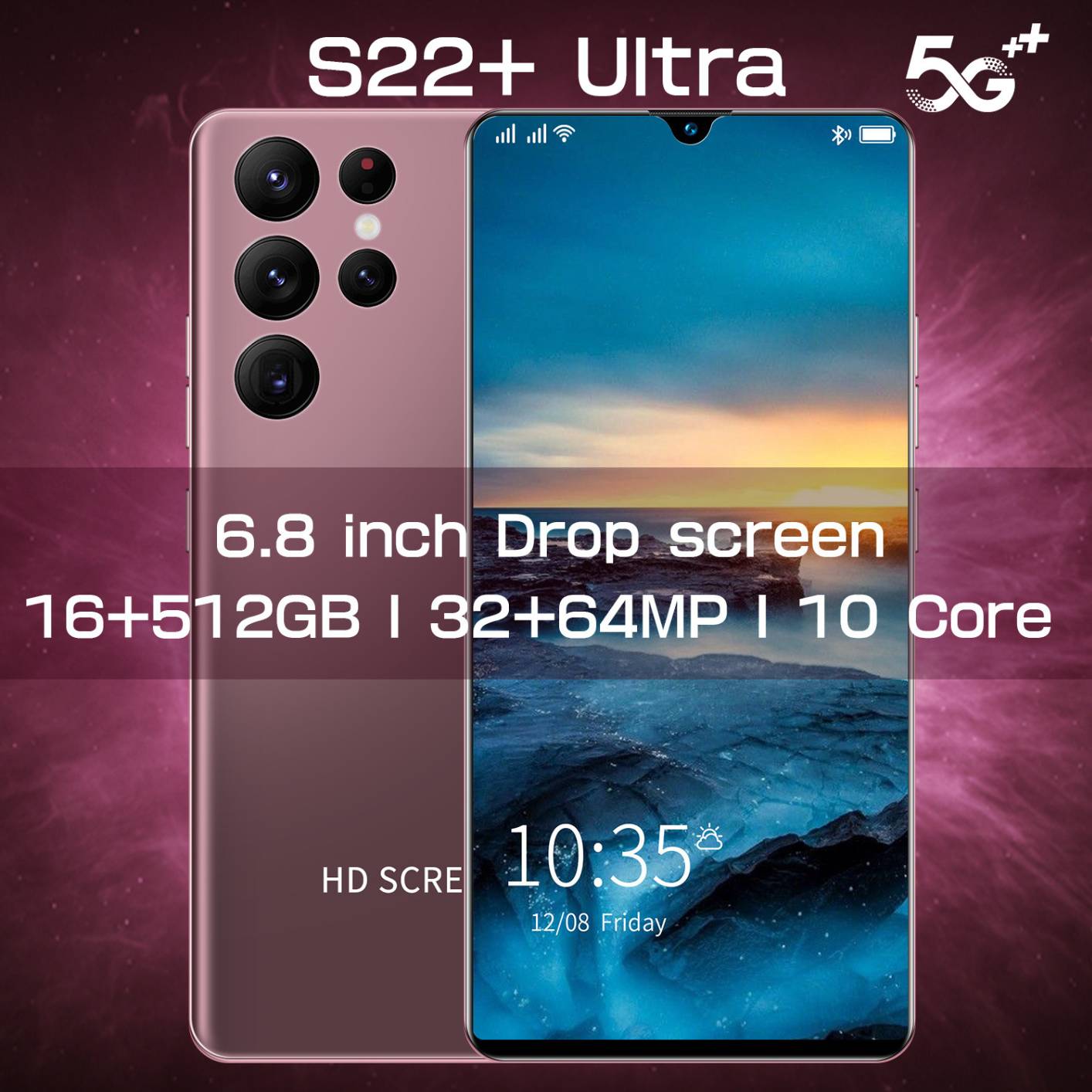 2022 Global Version S22+ Ultra Smartphone 7.3 Inch 16GB+512GB Cellphones 6800mAh 48MP Carema 4G 5G Network Unlocked Mobile Phones UK Plug