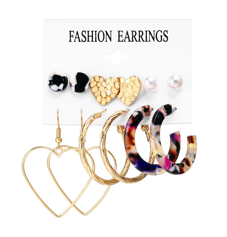 5166 6pcs Women's Earrings Set Tassel Pearl Acrylic Earrings For Women Bohemian Fashion Jewelry Geometric kolczyki Hoop Earings Set
