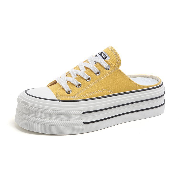 Candy-colored canvas shoes for women 2025 summer new style a single shoe with a full head preppy style thick sole simple half slipper