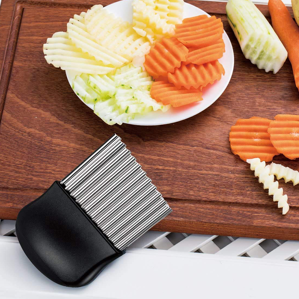 Potato Crinkle Cutter, Stainless Steel Crinkle Cutting Tool, Potato Fry Cutter, Kitchen Vegetable Wavy Blade Cutter, Vegetable Strips Salad Fruit Chopping Knife