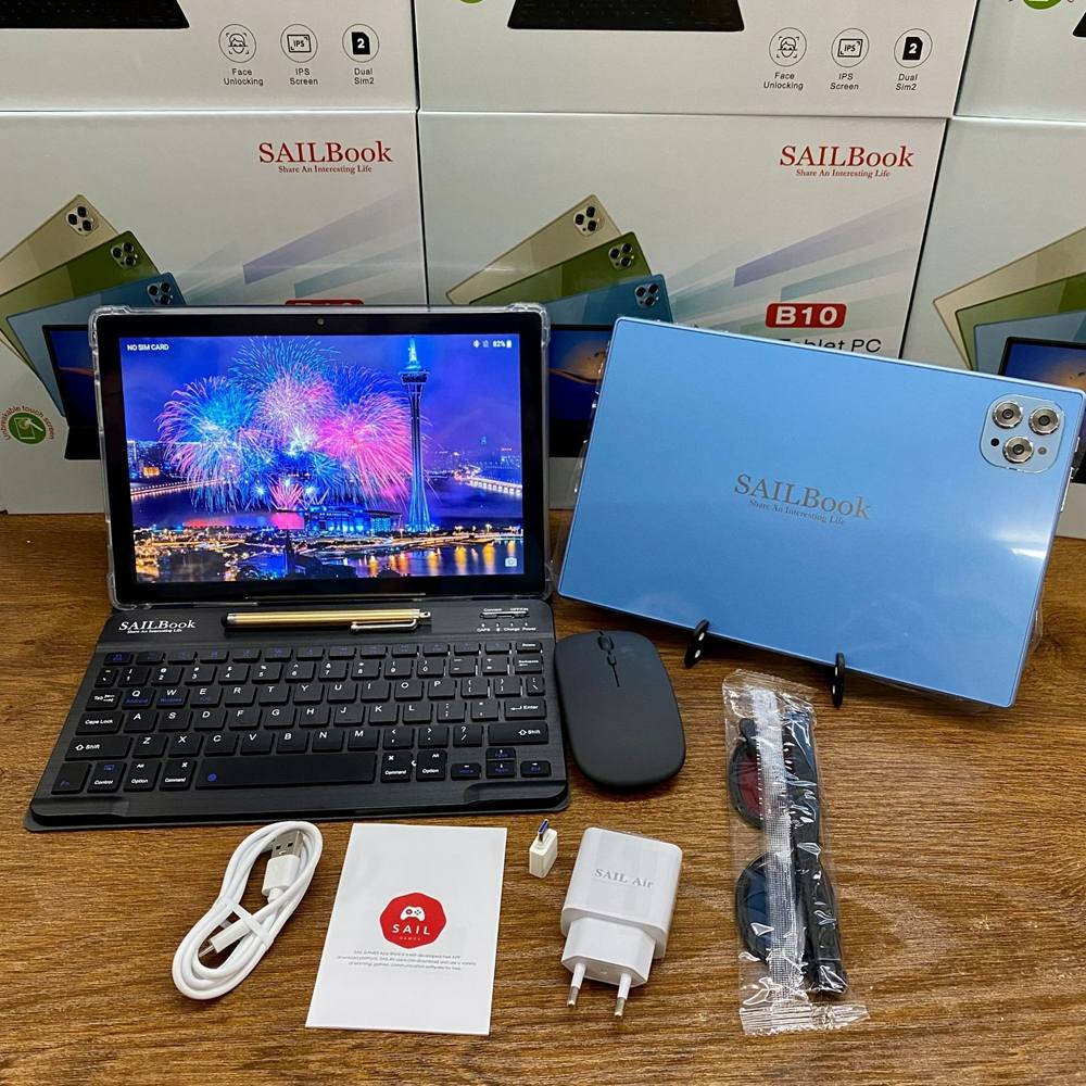 Sall book New Model Tablet Pc 10.1-inch Unbreakable Screen Support phone with mouse，keyboard Blue