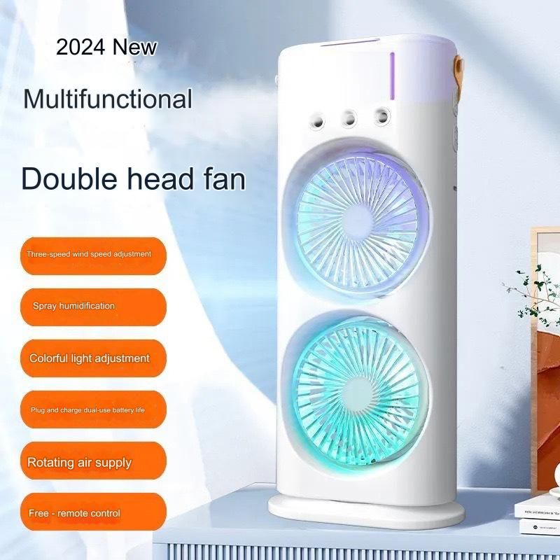 New double-head spray fan for home, dormitory, office, USB shaking mini fan, rechargeable, remote control, silent