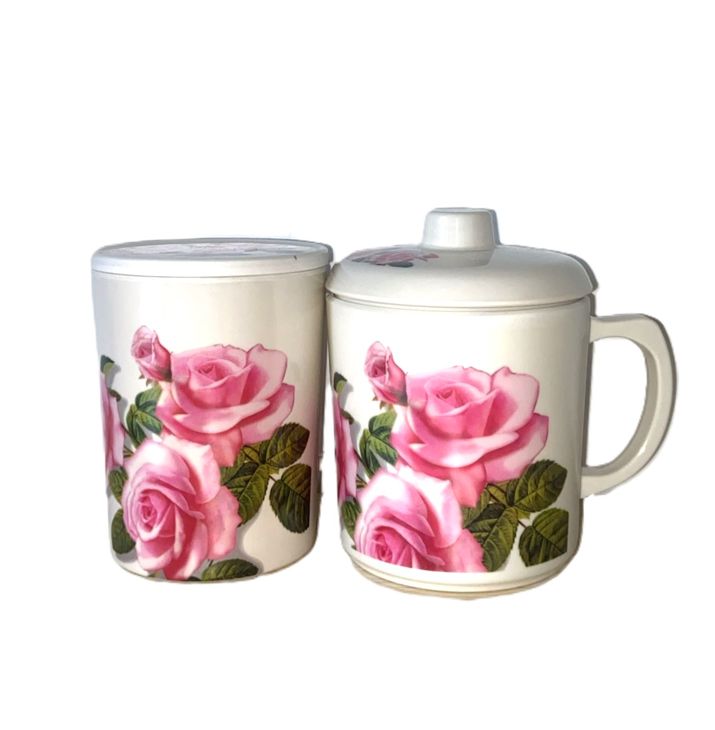 1 Piece GR High-quality Melamine Tableware Floral Print Roses Design Luxury Tea Coffee Cup With Lid - Design No.: K1903