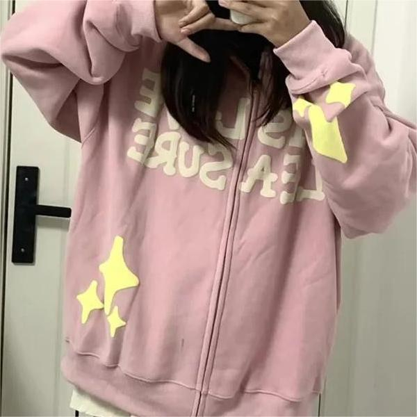 Women's Autumn and Winter Star Thin Hooded Coat Loose Cardigan Zipper Coat