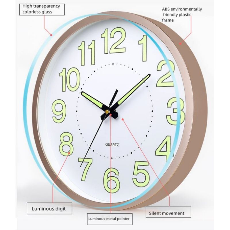 Wall Clock 12 inch 30cm luminous plastic silent wall clock creative bedroom living room minimalist luminous quartz clock CRRSHOP Night Glow Wall Clock