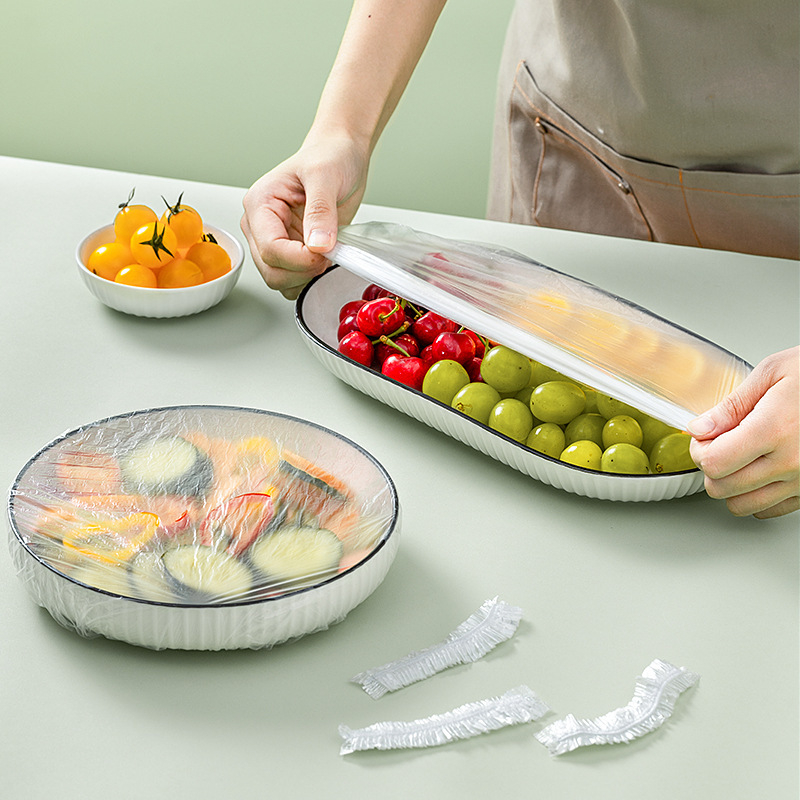 100Pcs Food Grade Disposable Food Cover Fruit Vegetable Plastic Wrap Elastic Food Lid Kitchen Supplies Plate Serving Cover Dropshipping
