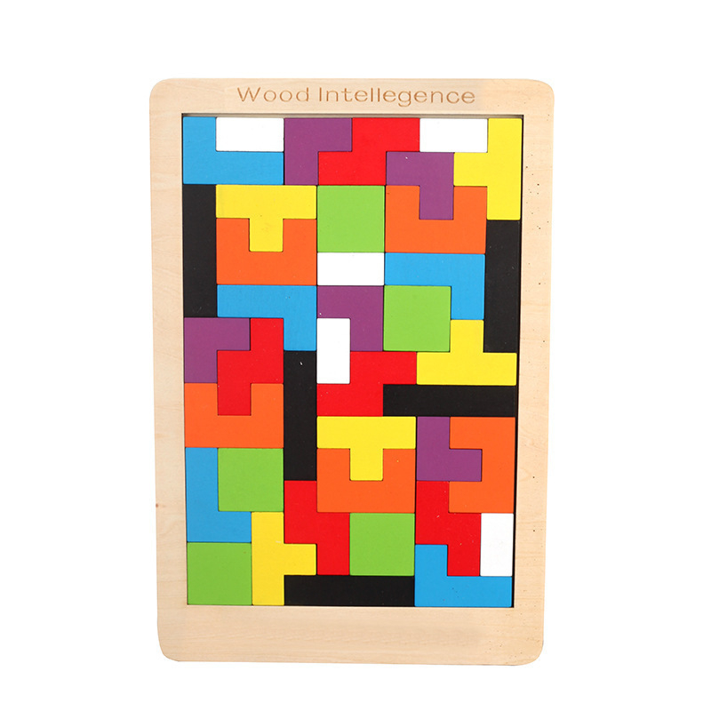 Children's Early Education Wooden Fun Color 3 in 1 Tetris Puzzle Seven-piece Puzzle Set Toy
