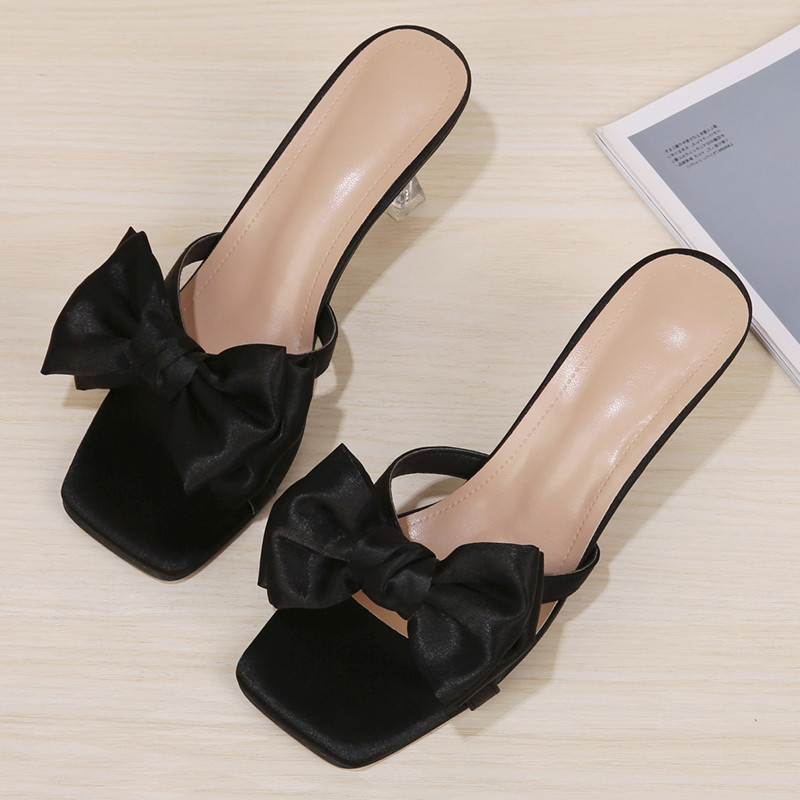 061310 Shoes Woman Slippers Casual Rubber Flip Flops Butterfly Knot Heeled Mules Slides Luxury Ytmtloy IndoorBlack