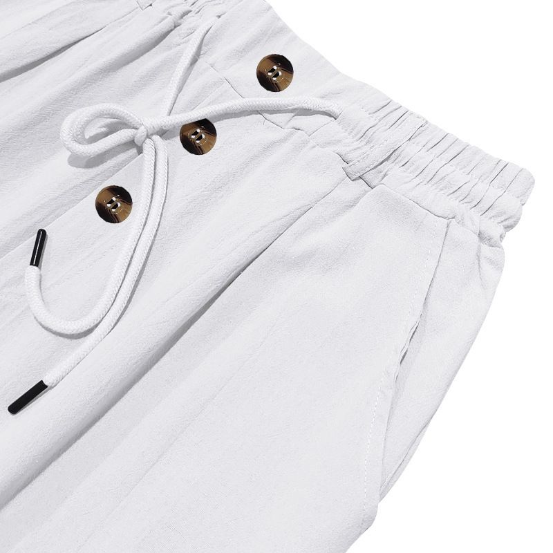 Men's Bottoms Pants Casual American Men's Cotton Linen Pants Button Decoration Drawstring Summer Beach Pants Straight Tube Solid Color Breathable Pants