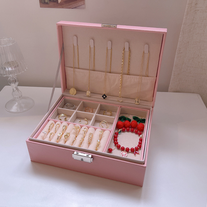 Double Layer Large Capacity Jewelry Box, Portable Necklace Ring Storage Box